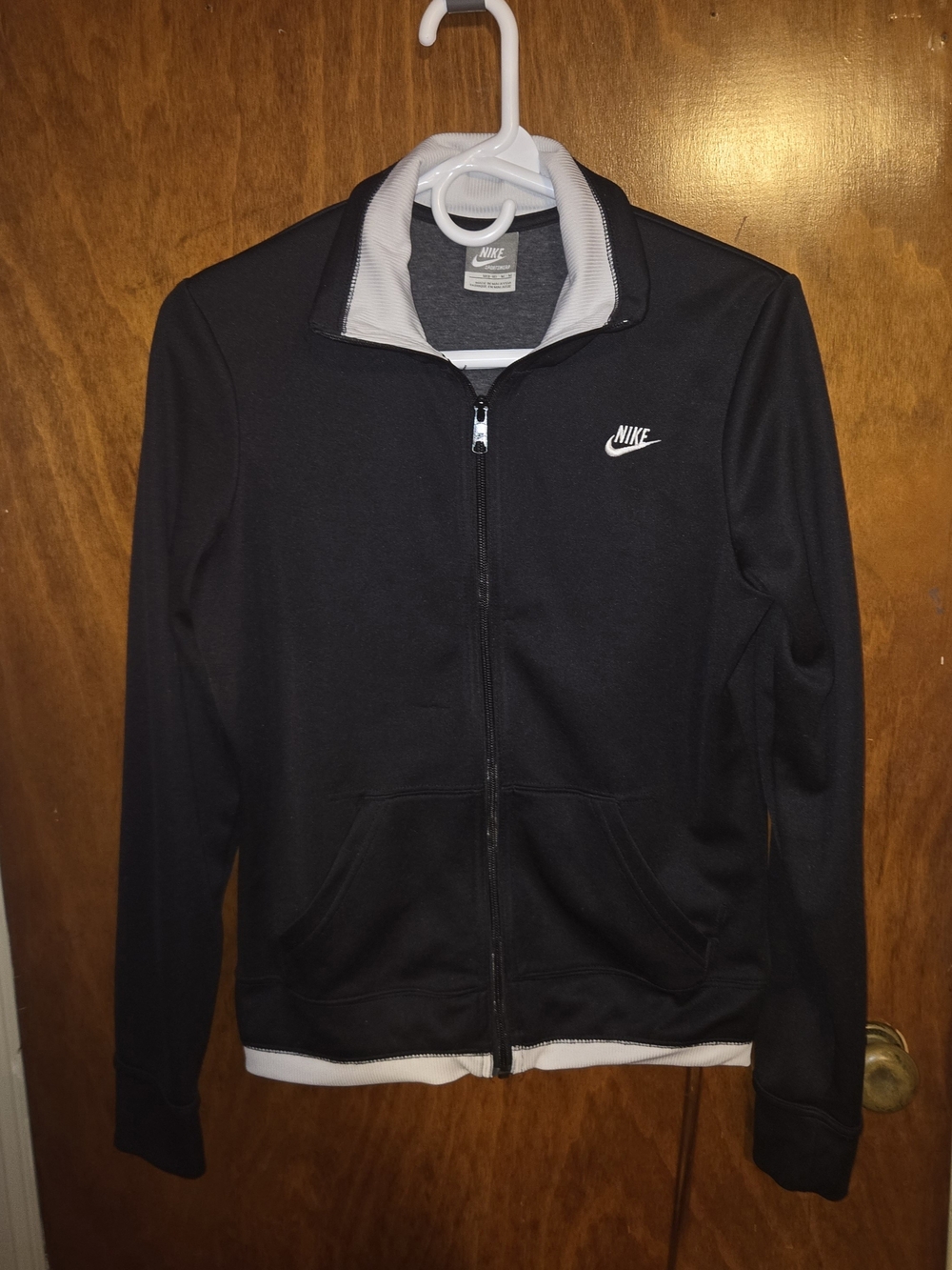 Nike Black Track Jacket with White Trim and Collar